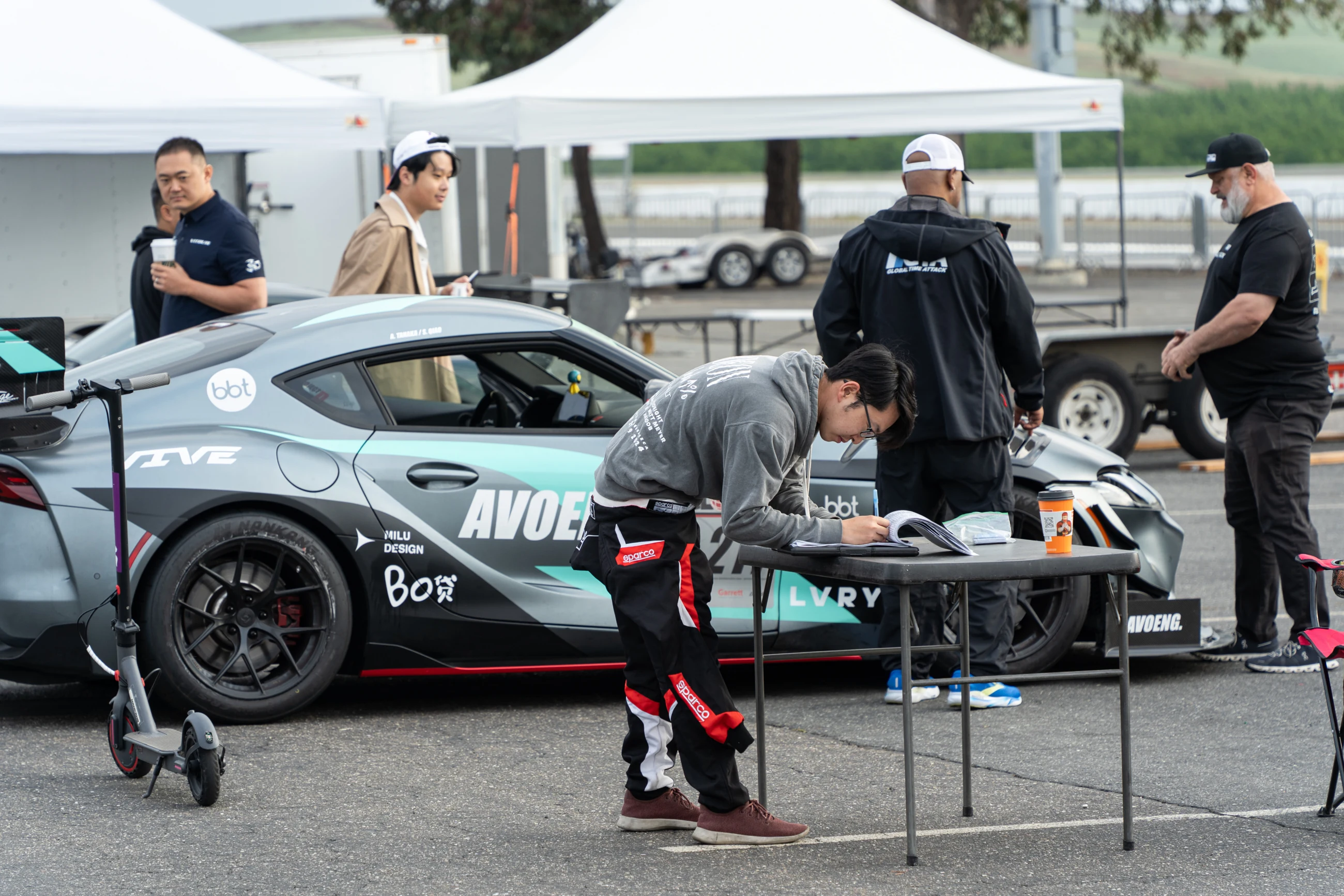 Wheel preparation beside a performance car